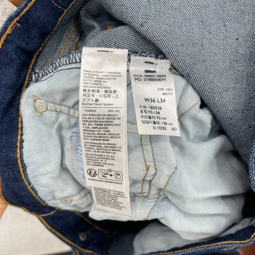 Levi's Jeans Men's 36x34 Blue 501 Original Straight Button Fly Dark Denim Grunge